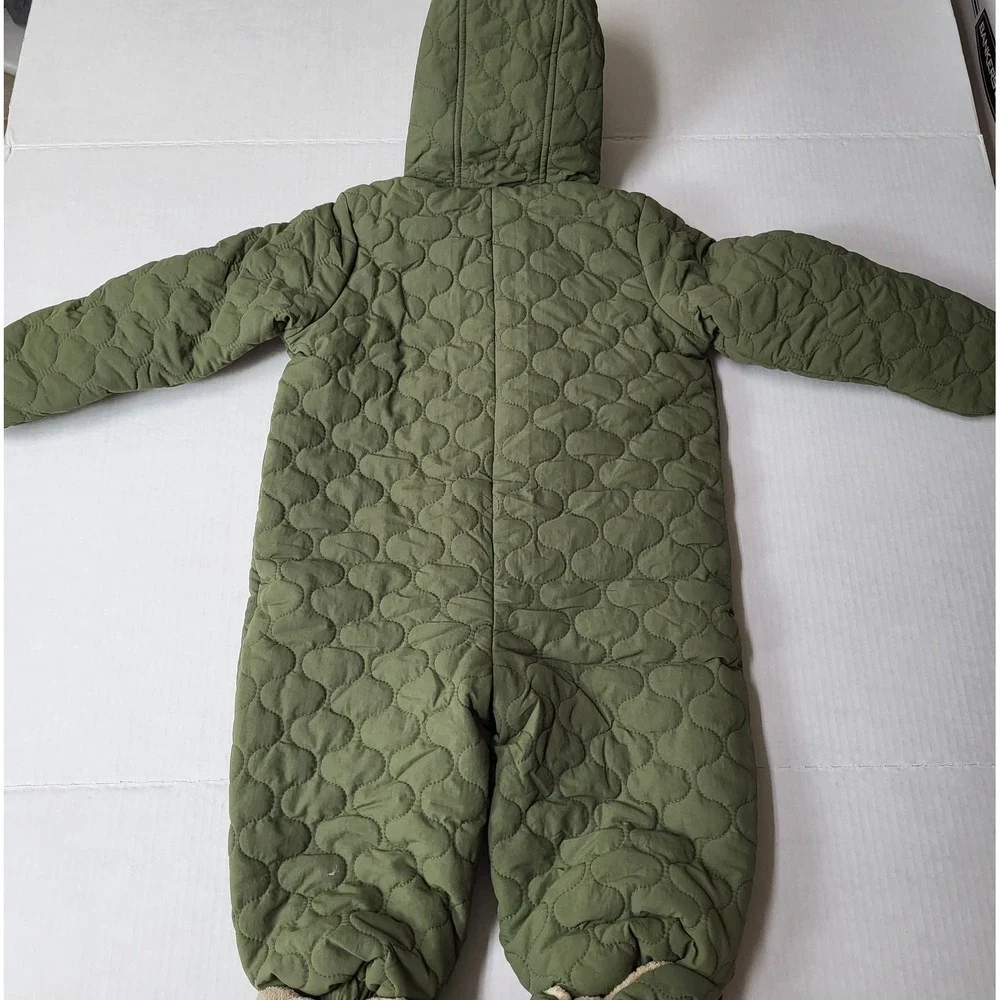 First Impressions 18 months Quilted Sherpa Lined Snowsuit Hooded Olive Green NWT